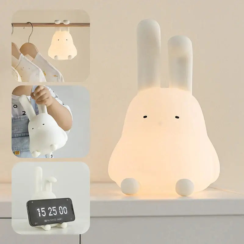 Cute rabbit silicone nightlight children's room decoration with cartoon animal lamp for boys and girls birthday gift thyliennette